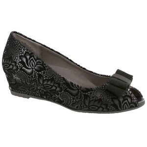 SAS Ava peep-toe wedge pump with a‎ flocked floral design Size 9.5  Burnt Velvet